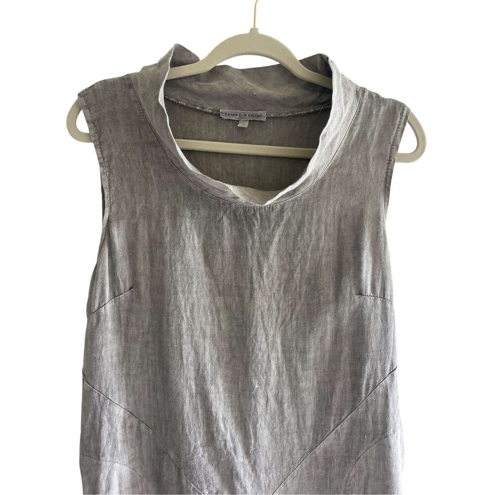Tempo Paris Gray Linen Midi Dress Women’s Size Small Lagenlook, Boho Festival - Picture 2 of 5